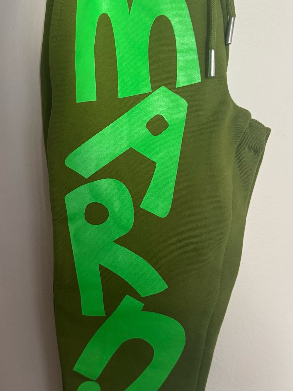 NTW Marni RARE Olive Green Sweatpants with Neon Green Logo